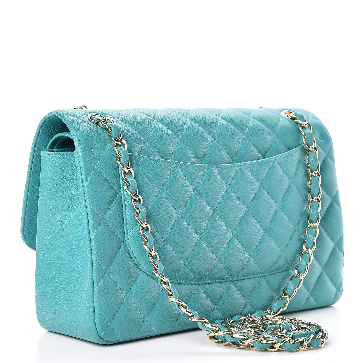 Chanel Caviar Quilted Jumbo Double Flap Turquoise 3 of 13