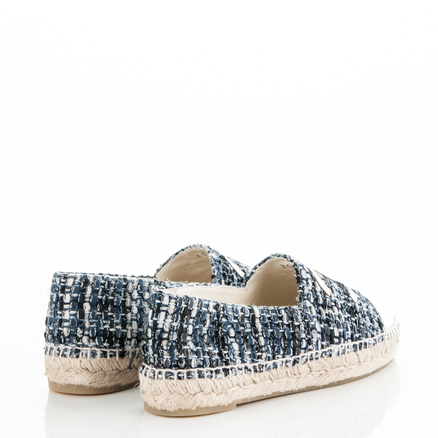 Metallic Tweed Patent CC Espadrilles 37 Blue Black Silver