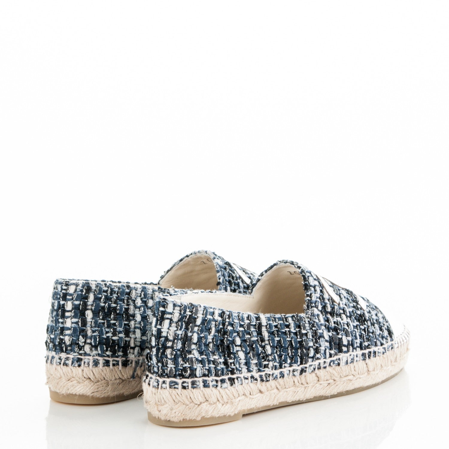 Chanel Metallic Tweed Patent CC Espadrilles 37 Blue Black Silver 4 of 8