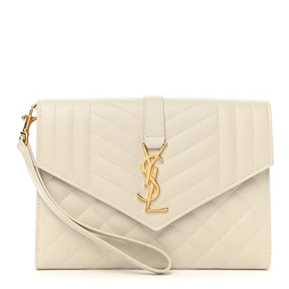 Saint Laurent Grain De Poudre Textured Mixed Matelasse Triquilt Monogram Clutch Blanc Vintage 1 of 8