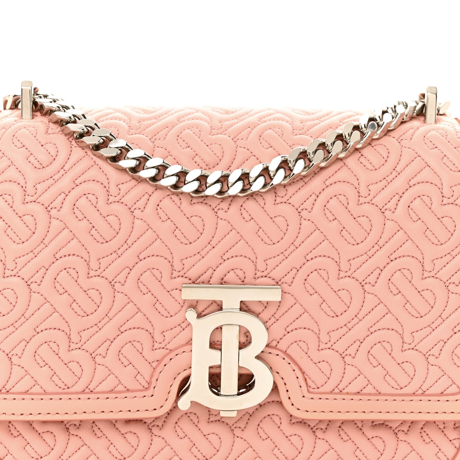 Burberry Calfskin Monogram Embossed Small TB Chain Bag Blush Pink 8 of 16