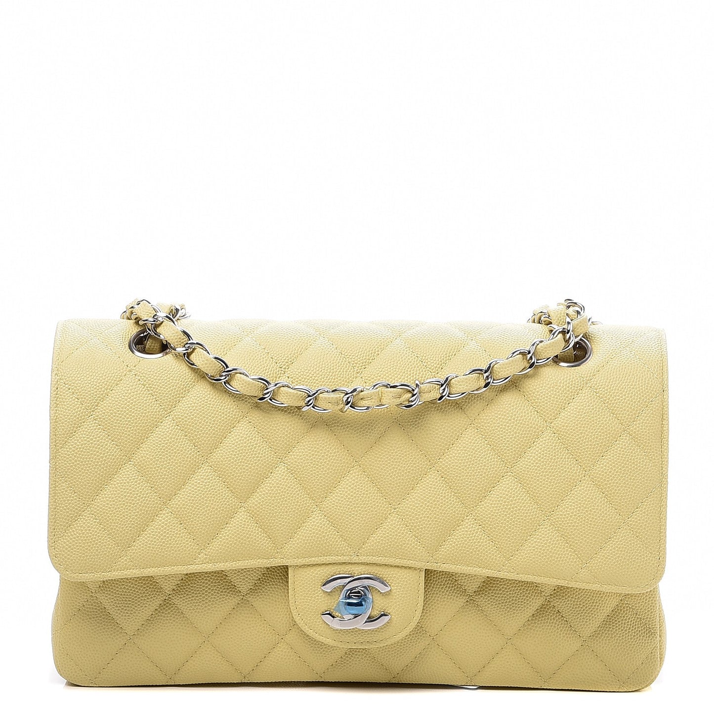 Caviar Quilted Medium Double Flap Light Yellow