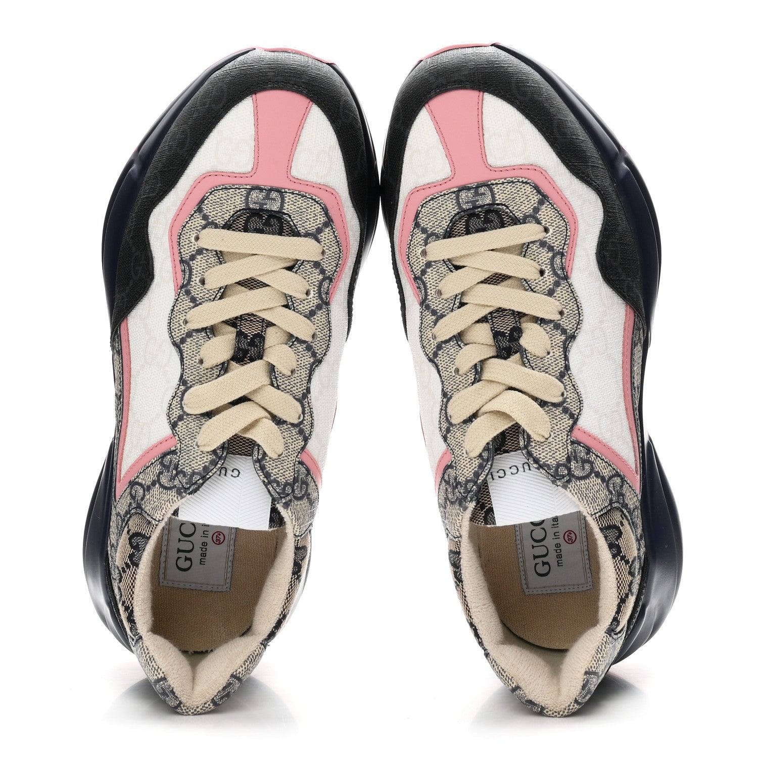 Gucci GG Supreme Monogram Mix Monogram Womens Rhyton Sneakers 37.5 Black Blue 2 of 9