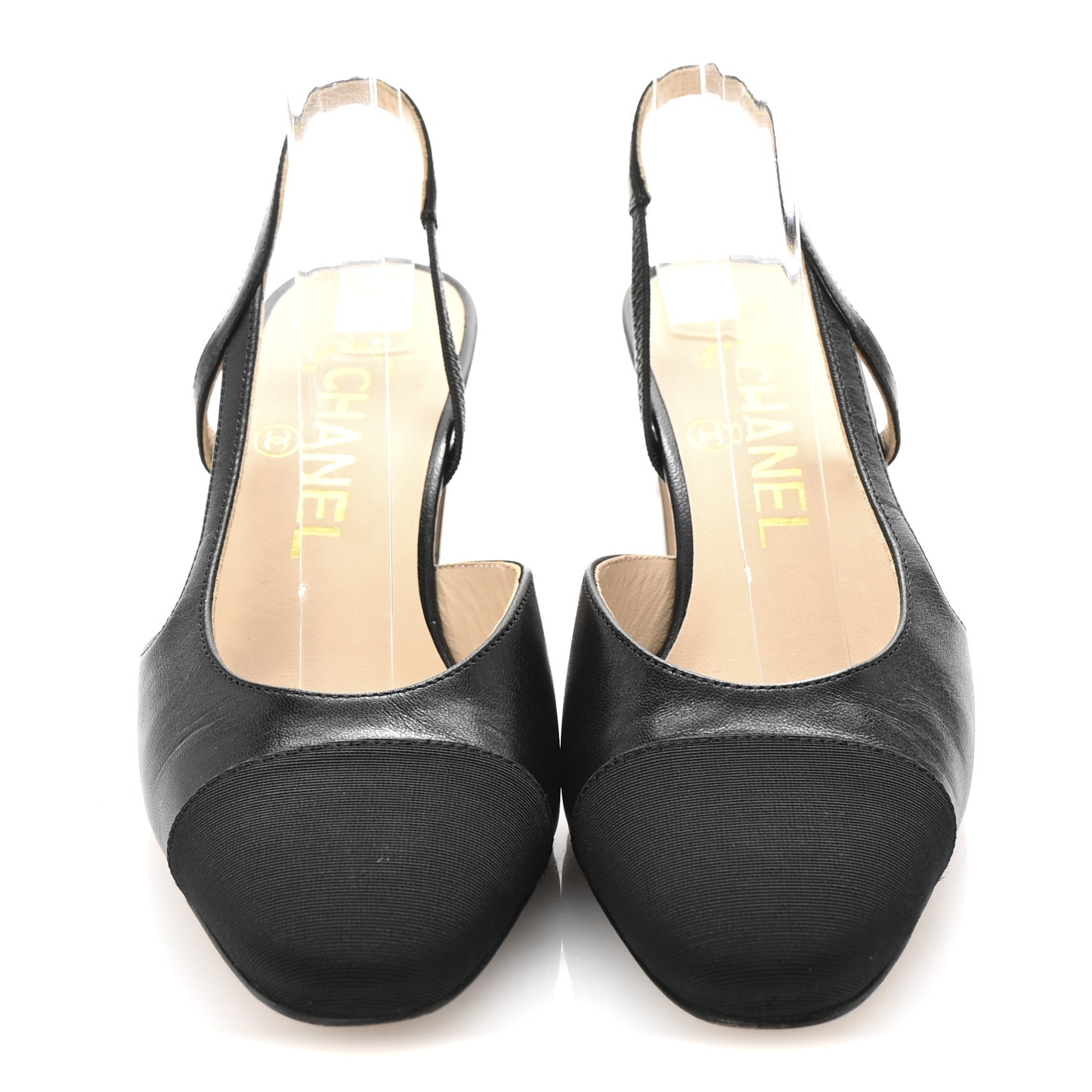 Goatskin Grosgrain Cap Toe CC Slingback Pumps 35.5 Black