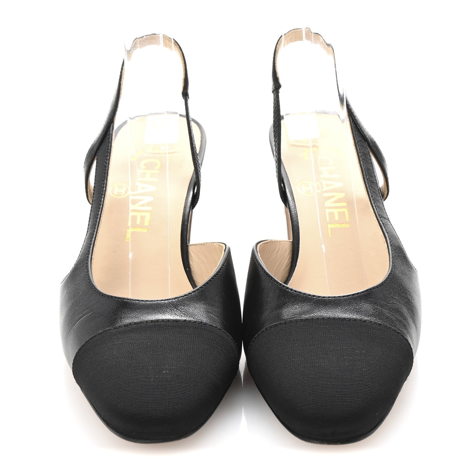 Chanel Goatskin Grosgrain Cap Toe CC Slingback Pumps 35.5 Black 3 of 10