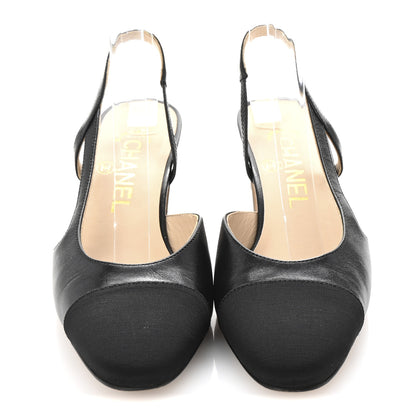 Chanel Goatskin Grosgrain Cap Toe CC Slingback Pumps 35.5 Black 3 of 10