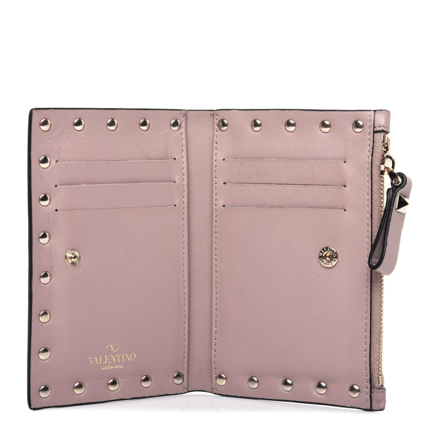 Calfskin Rockstud Bi-Fold Wallet Poudre