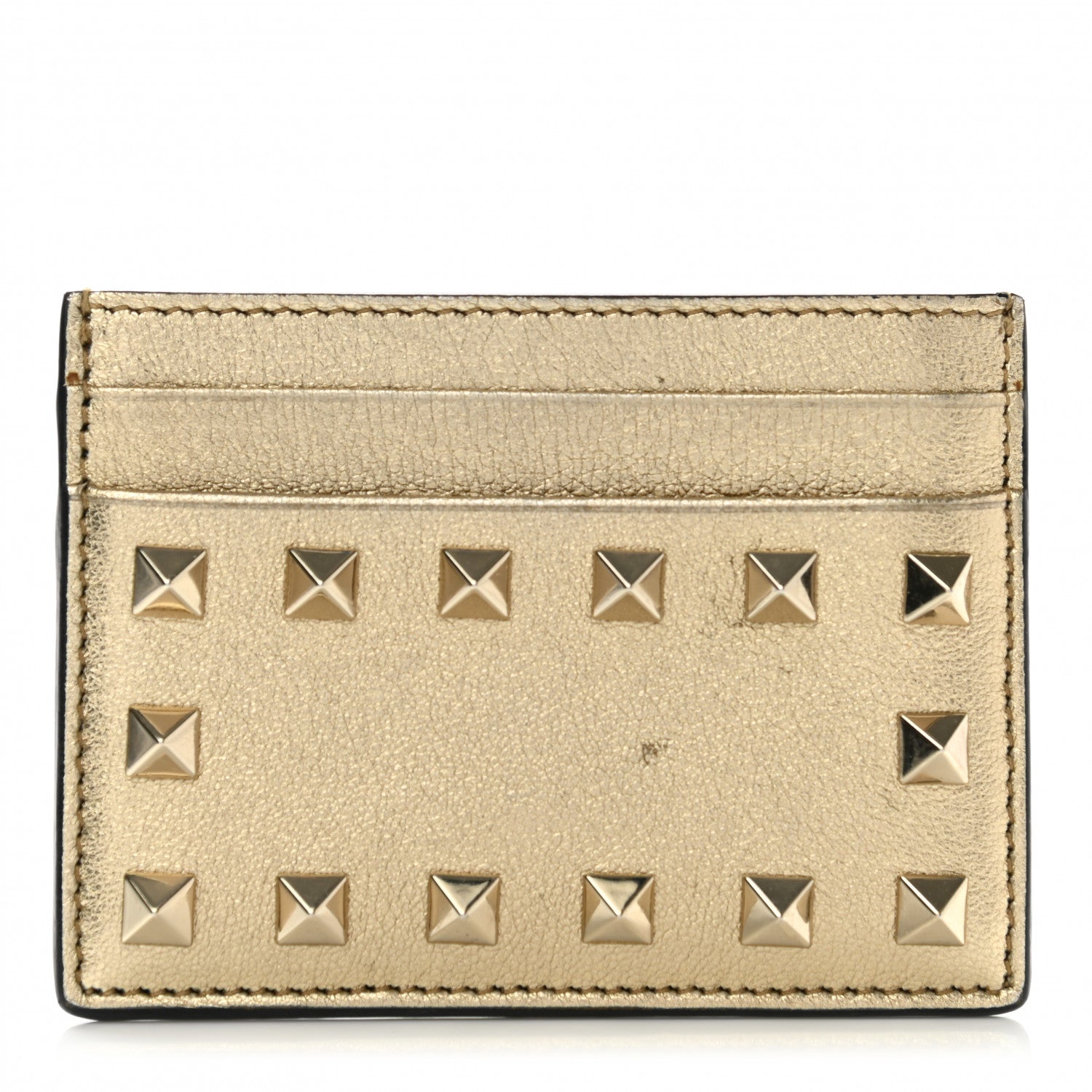 Valentino Garavani Metallic Pebbled Calfskin Rockstud Card Holder Gold 1 of 7