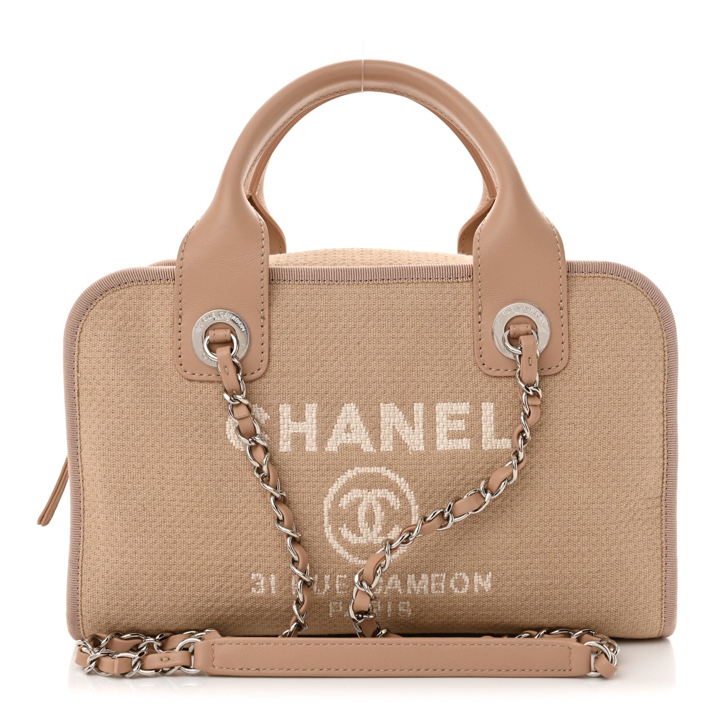 Canvas Deauville Small Bowling Bag Beige