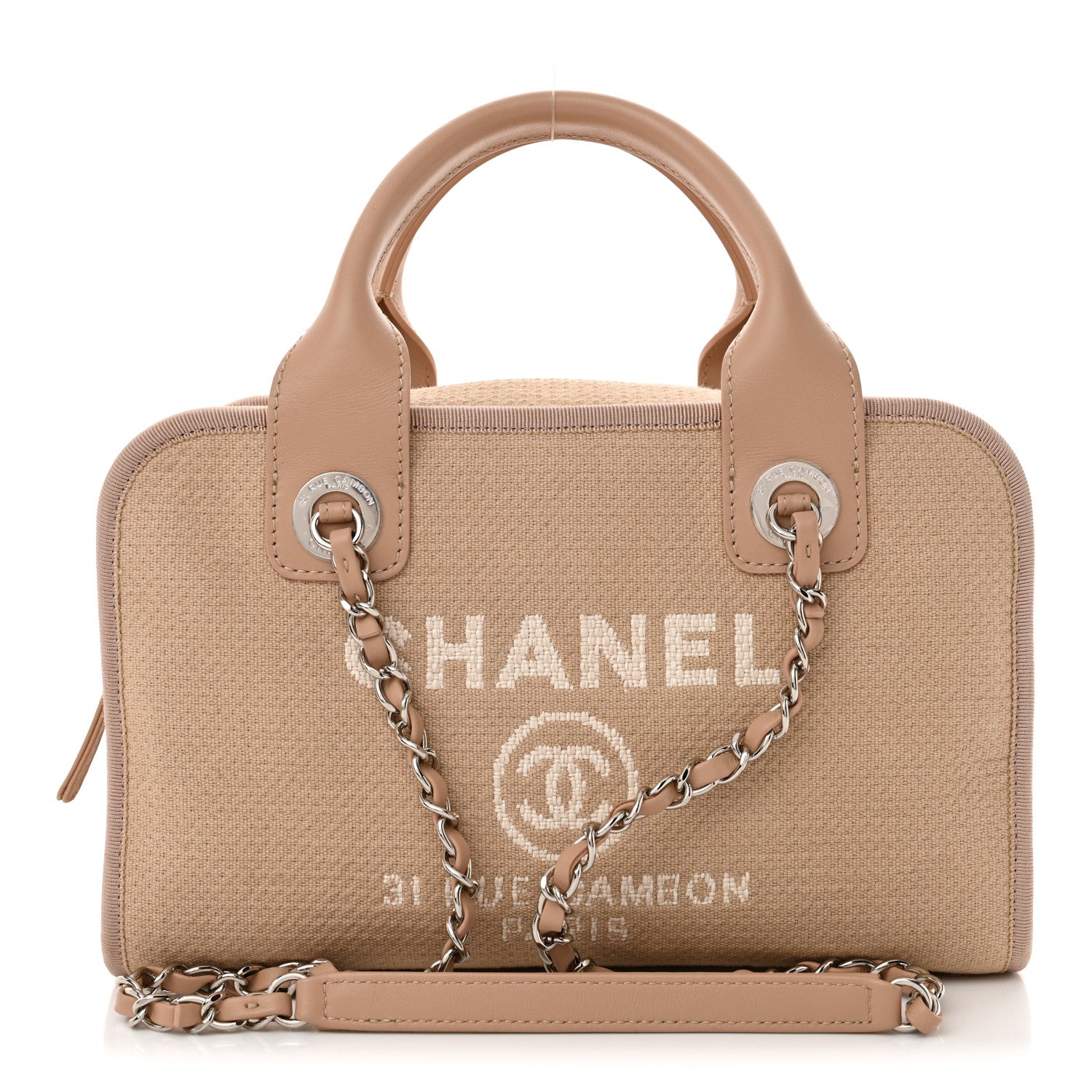 Chanel Canvas Deauville Small Bowling Bag Beige 1 of 13