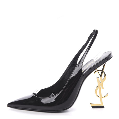 Saint Laurent Patent Opyum 110 Slingback Pumps 41 Black Gold 1 of 9