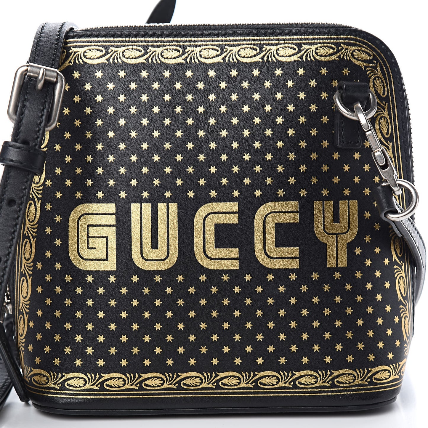 X SEGA Calfskin GUCCY Stars Mini Dome Shoulder Bag Black Gold