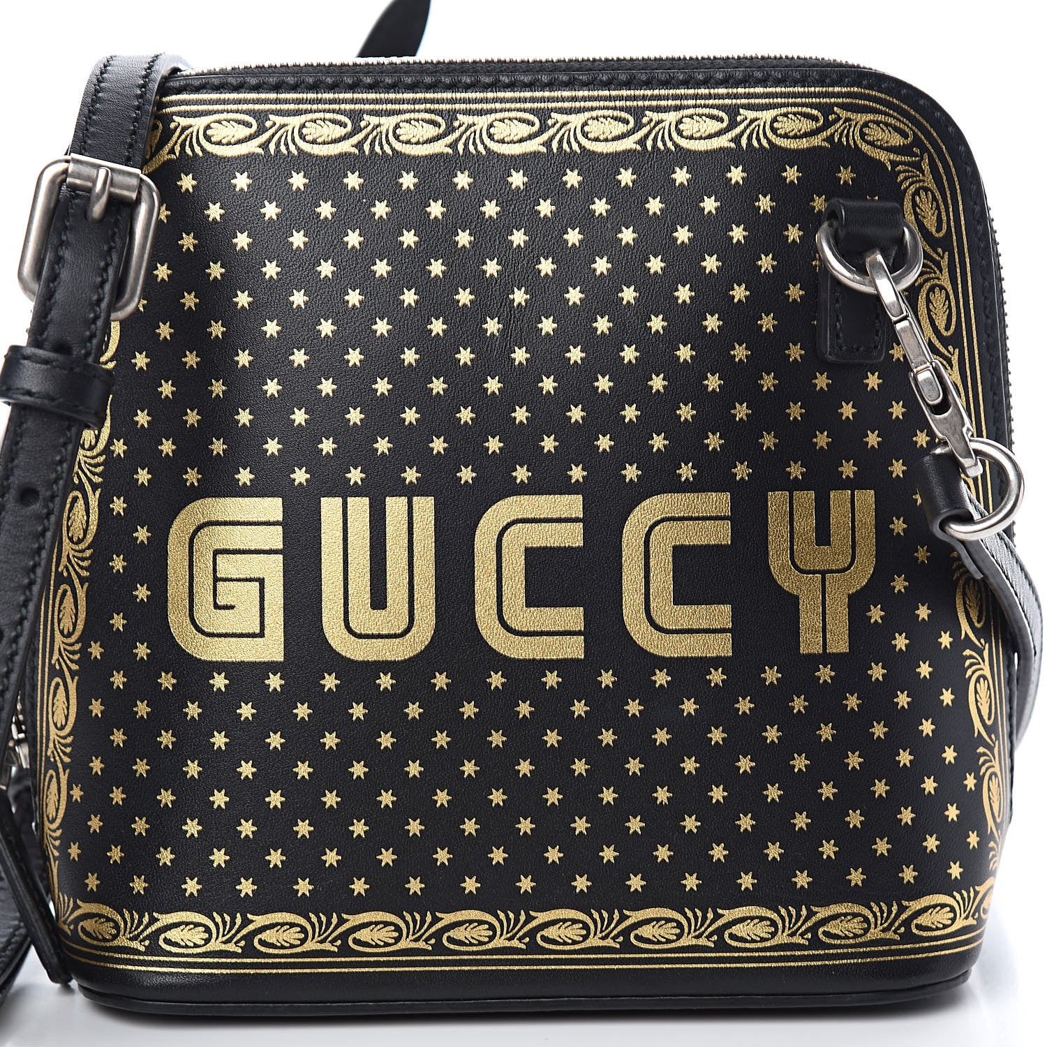 Gucci X SEGA Calfskin GUCCY Stars Mini Dome Shoulder Bag Black Gold 10 of 10