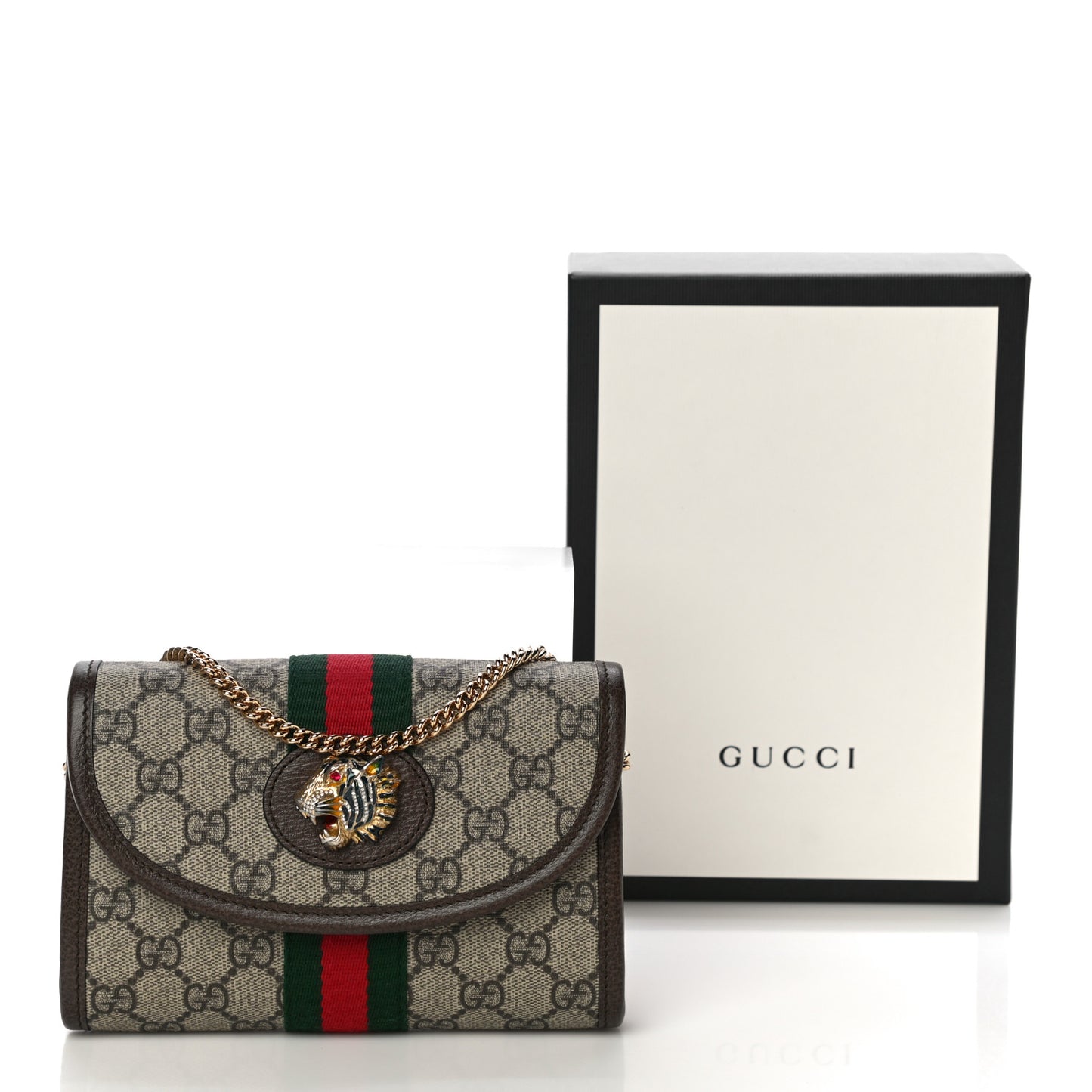 GG Supreme Monogram Web Mini Rajah Slim Flap Shoulder Bag Beige New Acero