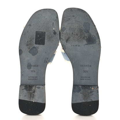 Hermes Denim Oran Fringe Sandals 36.5 Bleu Clair 6 of 9