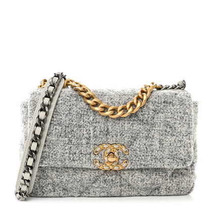 Chanel Tweed Quilted Medium Chanel 19 Flap Grey Ecru 1 of 9