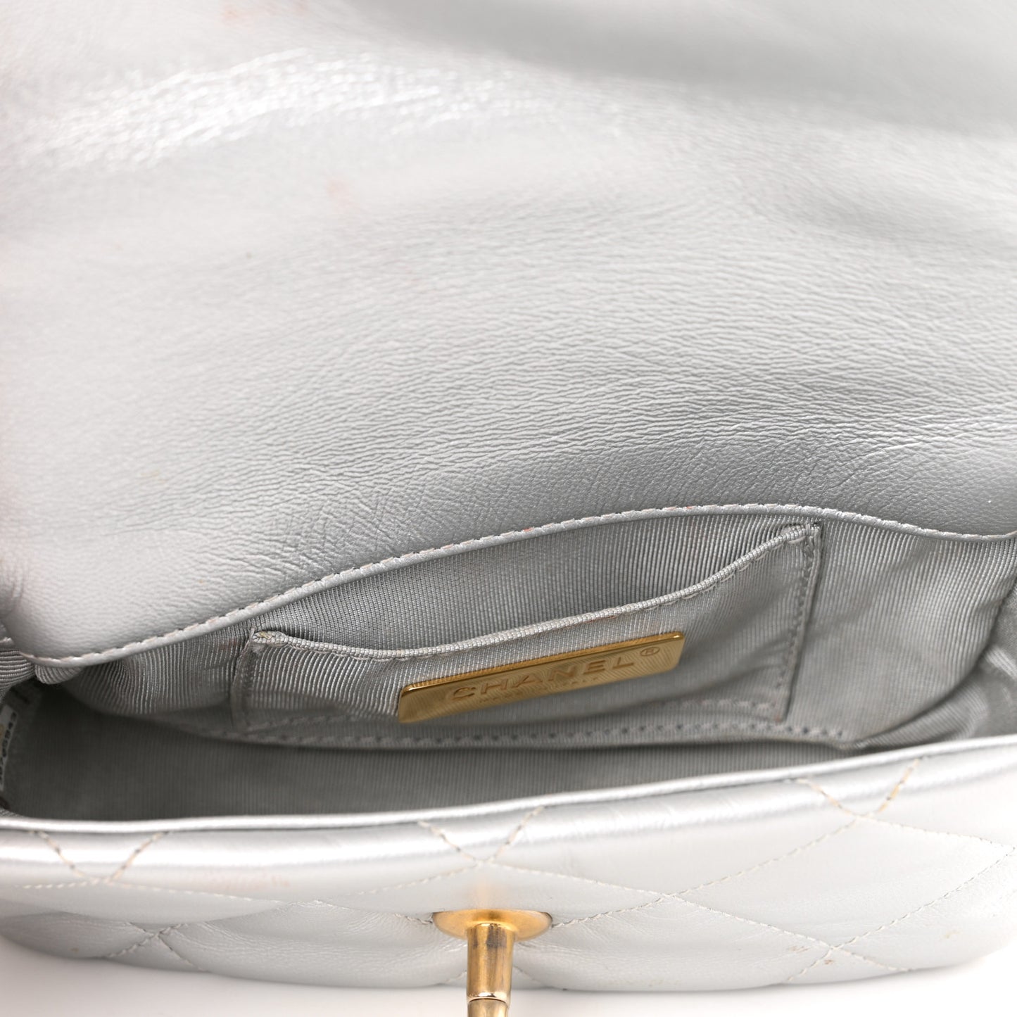 Metallic Goatskin Quilted Chanel 19 Waist Bag Silver