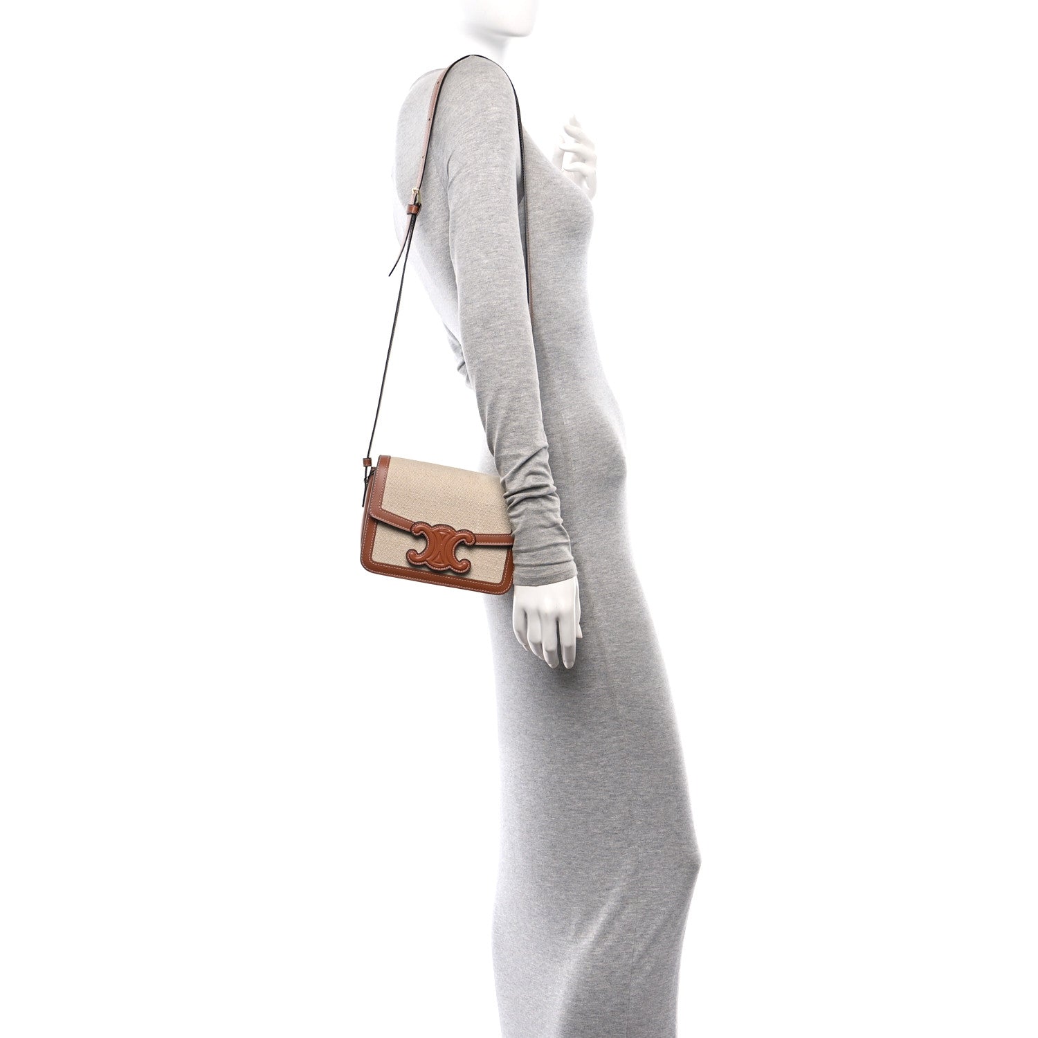 Celine Textile Natural Calfskin Teen Triomphe Natural Tan 2 of 9