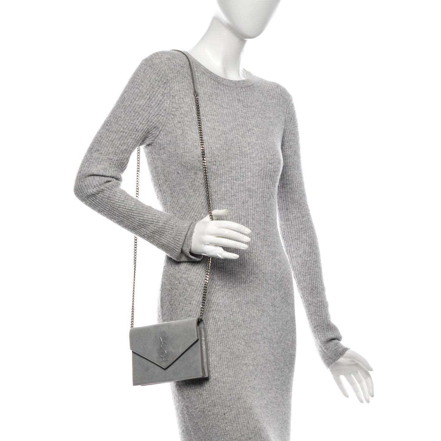 Metallic Fabric Monogram Envelope Chain Wallet Silver