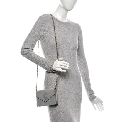 Saint Laurent Metallic Fabric Monogram Envelope Chain Wallet Silver 2 of 7