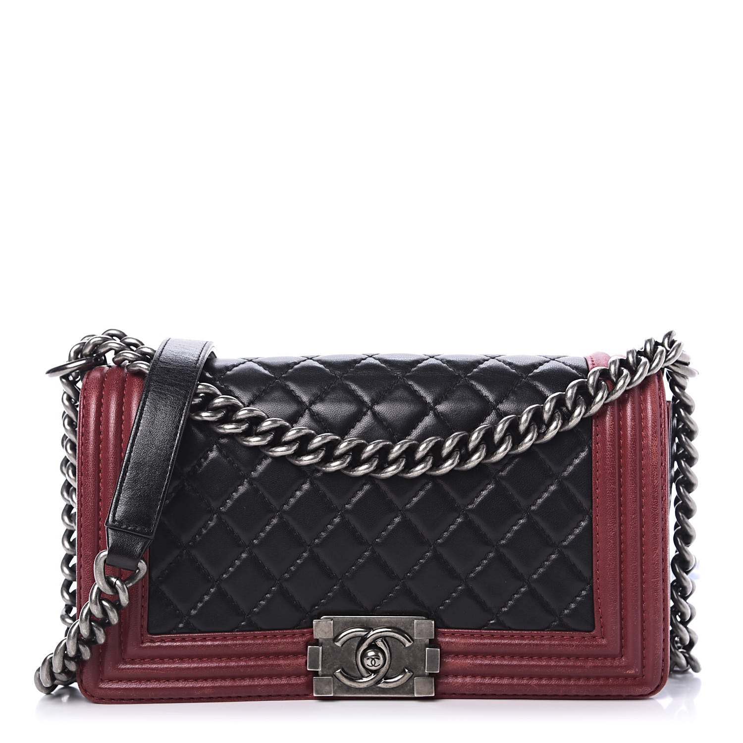 Chanel Lambskin Quilted Medium Boy Flap Black Red 1 of 14