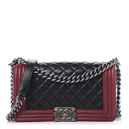 Chanel Lambskin Quilted Medium Boy Flap Black Red 1 of 14