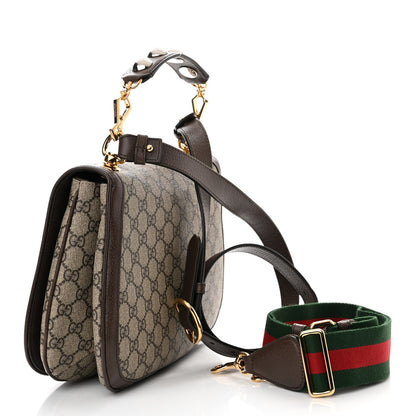 Gucci GG Supreme Monogram Textured Dollar Calfskin Web Medium Blondie Top Handle Shoulder Flap Bag Beige Ebony New Acero 3 of 10