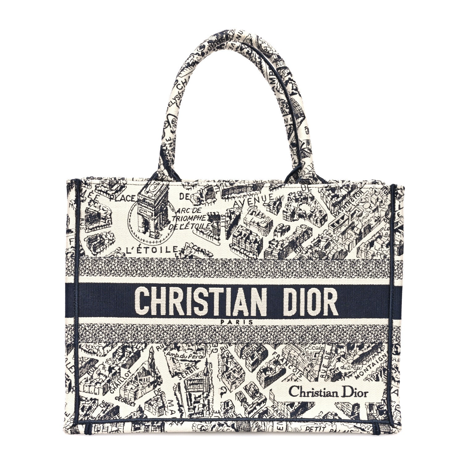 Christian Dior Canvas Embroidered Medium Plan De Paris Book Tote White Blue 1 of 10