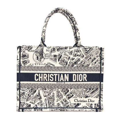 Christian Dior Canvas Embroidered Medium Plan De Paris Book Tote White Blue 1 of 10