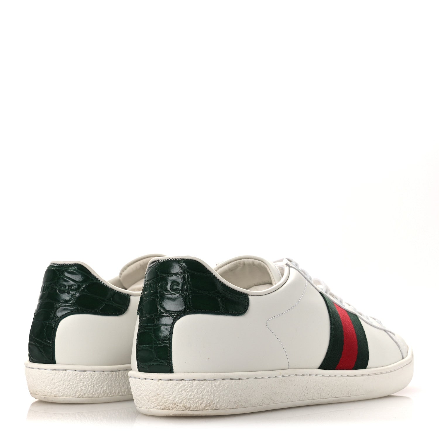 Gucci Calfskin Crocodile Web Womens Ace Sneakers 39 White Green 5 of 13
