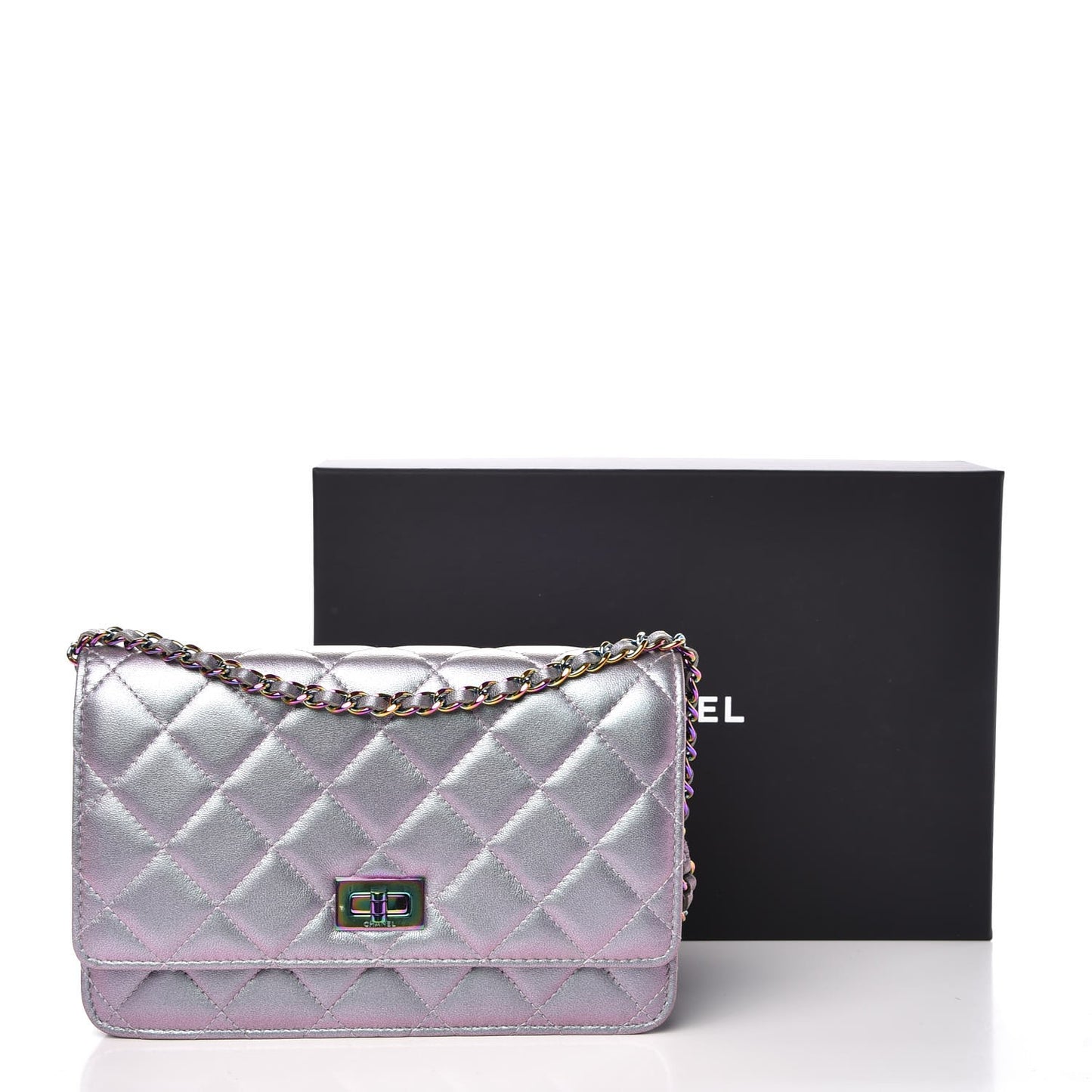 Iridescent Lambskin Quilted Reissue Wallet On Chain WOC Light Purple