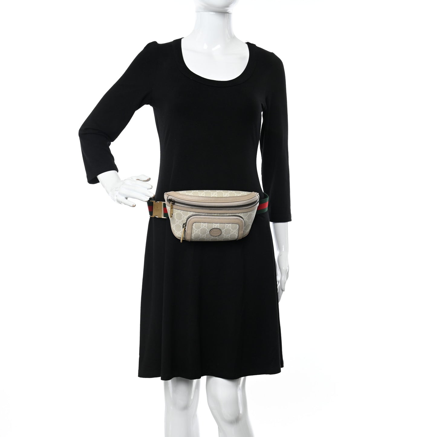 GG Supreme Monogram Textured Calfskin Web Retro Interlocking G Belt Bag Beige Mystic White Oatmeal