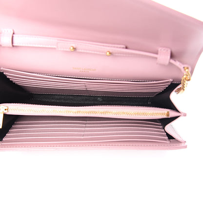 Saint Laurent Grain De Poudre Matelasse Chevron Monogram Chain Wallet Pale Pink 5 of 11
