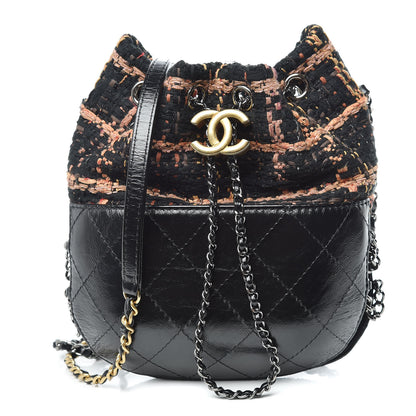 Chanel Tweed Calfskin Quilted Small Gabrielle Bucket Black Brown Orange 1 of 15