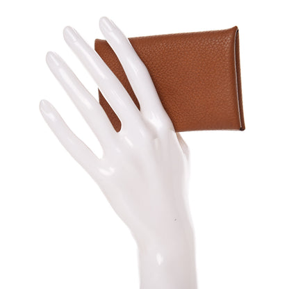 Hermes Barenia Faubourg Calvi Card Case Fauve Orange 2 of 8