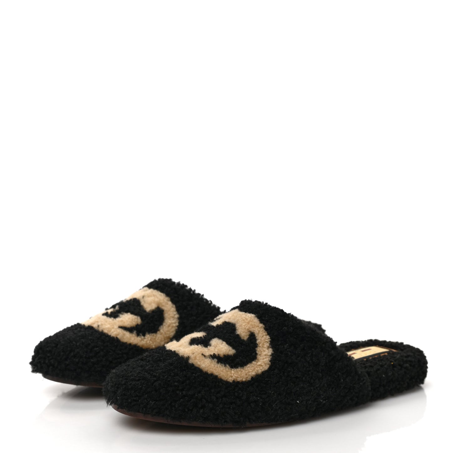 Shearling Interlocking G Womens Eileen Slippers 38.5 Black Butterscotch