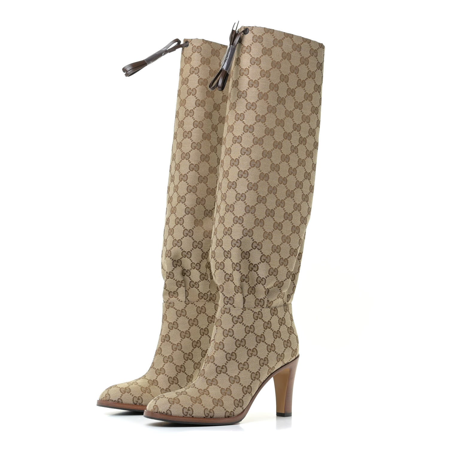 Gucci Monogram Over the Knee Boots 38.5 Beige Ebony 2 of 10