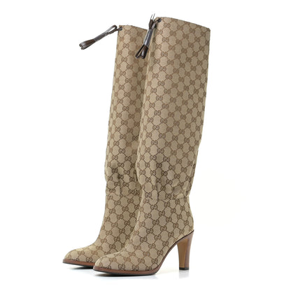 Gucci Monogram Over the Knee Boots 38.5 Beige Ebony 2 of 10