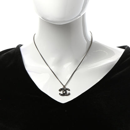 Chanel Enamel Crystal Pearl CC Pendant Necklace Ruthenium 2 of 6