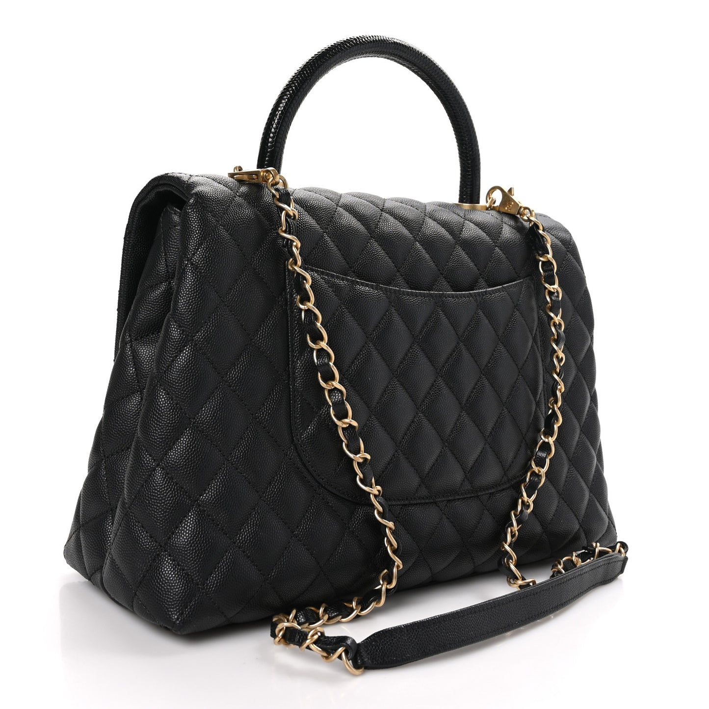 Caviar Lizard Quilted Medium Coco Handle Flap Black