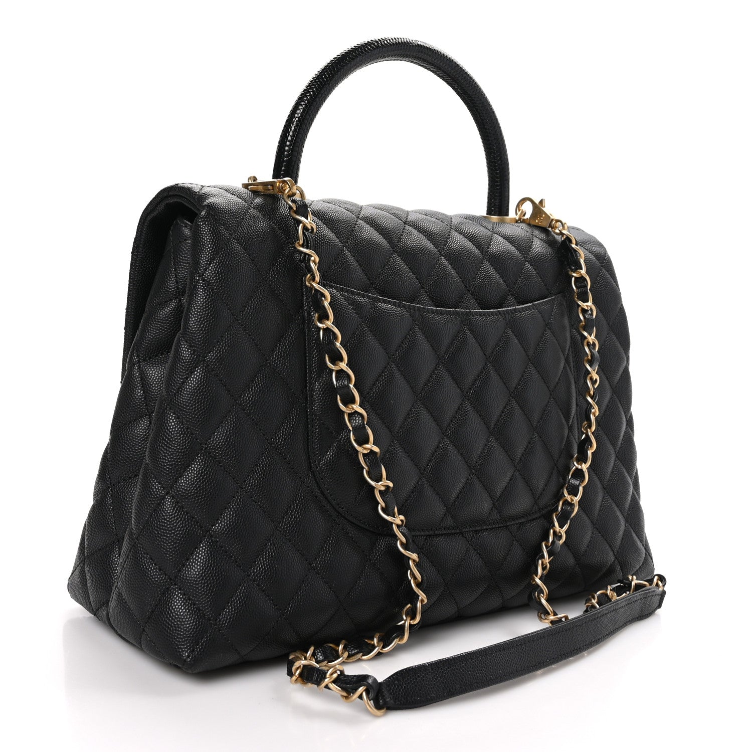Chanel Caviar Lizard Quilted Medium Coco Handle Flap Black 2 of 10