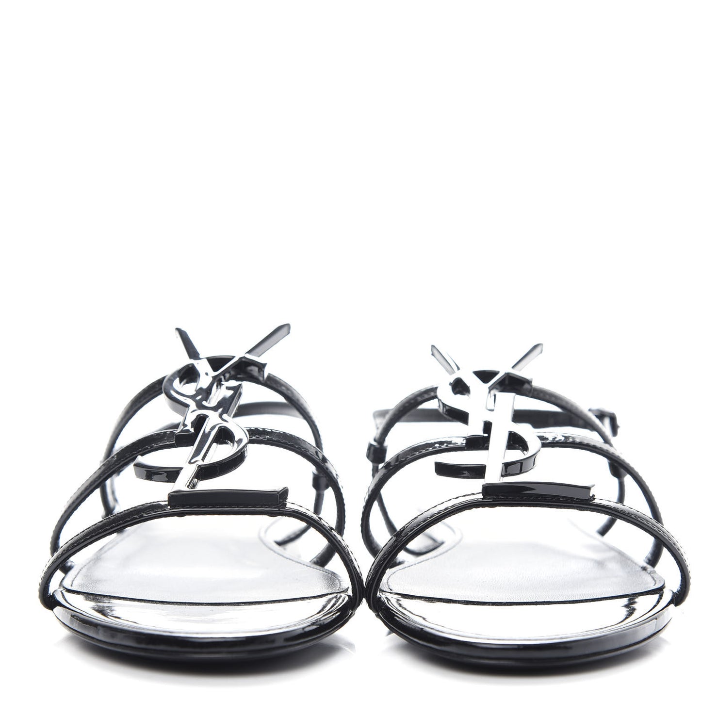 Patent Calfskin Cassandra Monogram Sandals 37.5 Black