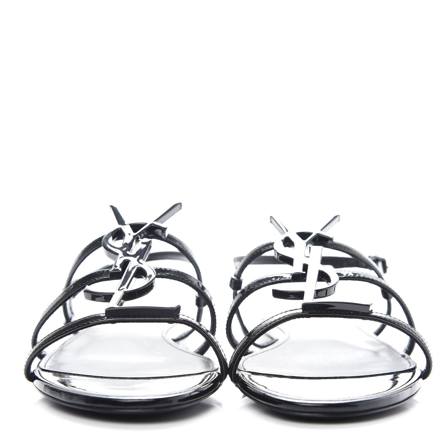 Saint Laurent Patent Calfskin Cassandra Monogram Sandals 37.5 Black 2 of 10