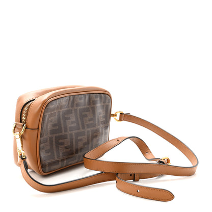 Fendi Glazed Fabric Vitello Century FF 1974 Stamp Patch Mini Camera Case Mogano Panna Caramello 3 of 10
