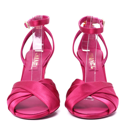 Chanel Satin Pearl Crystal Bow Pumps 39 Pink 2 of 9