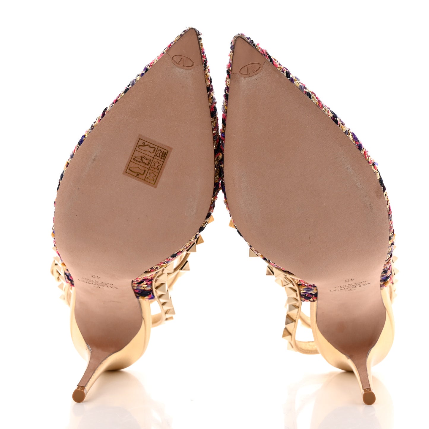 Metallic Nappa Tweed Rockstud Ankle Strap 100mm Pumps 40 Gold Multicolor