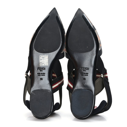 Fendi Technical Mesh FF Colibri Slingback Ballerina Flats 36 Tobacco Moro Black Militare 5 of 7