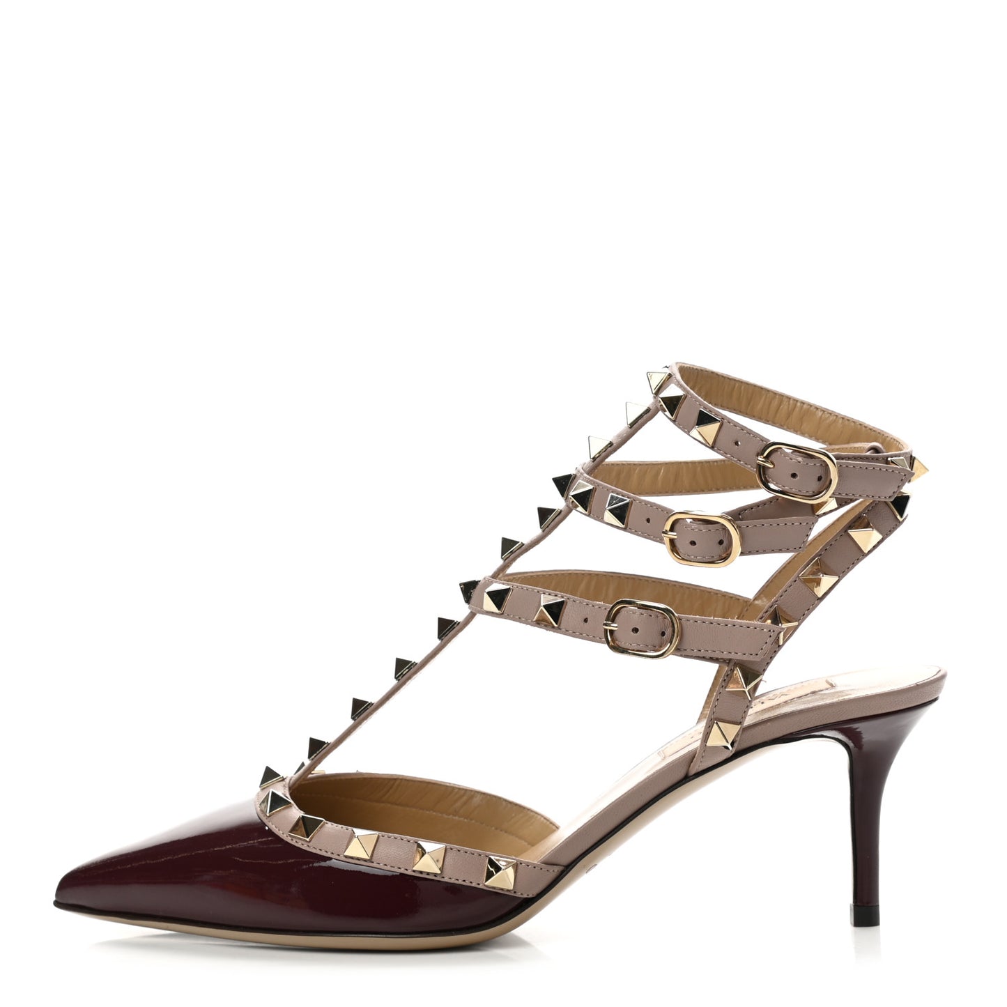 Patent Nappa Rockstud Ankle Strap 65mm Pumps 37 Rubin Poudre