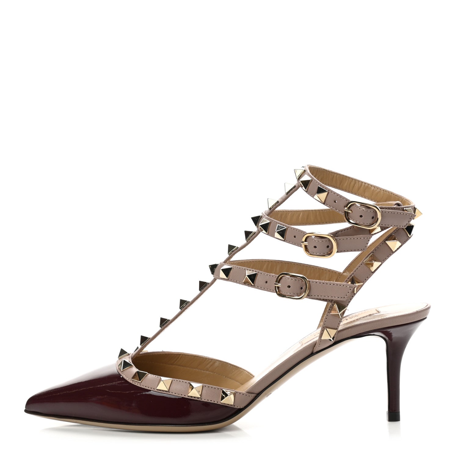 Valentino Garavani Patent Nappa Rockstud Ankle Strap 65mm Pumps 37 Rubin Poudre 1 of 8