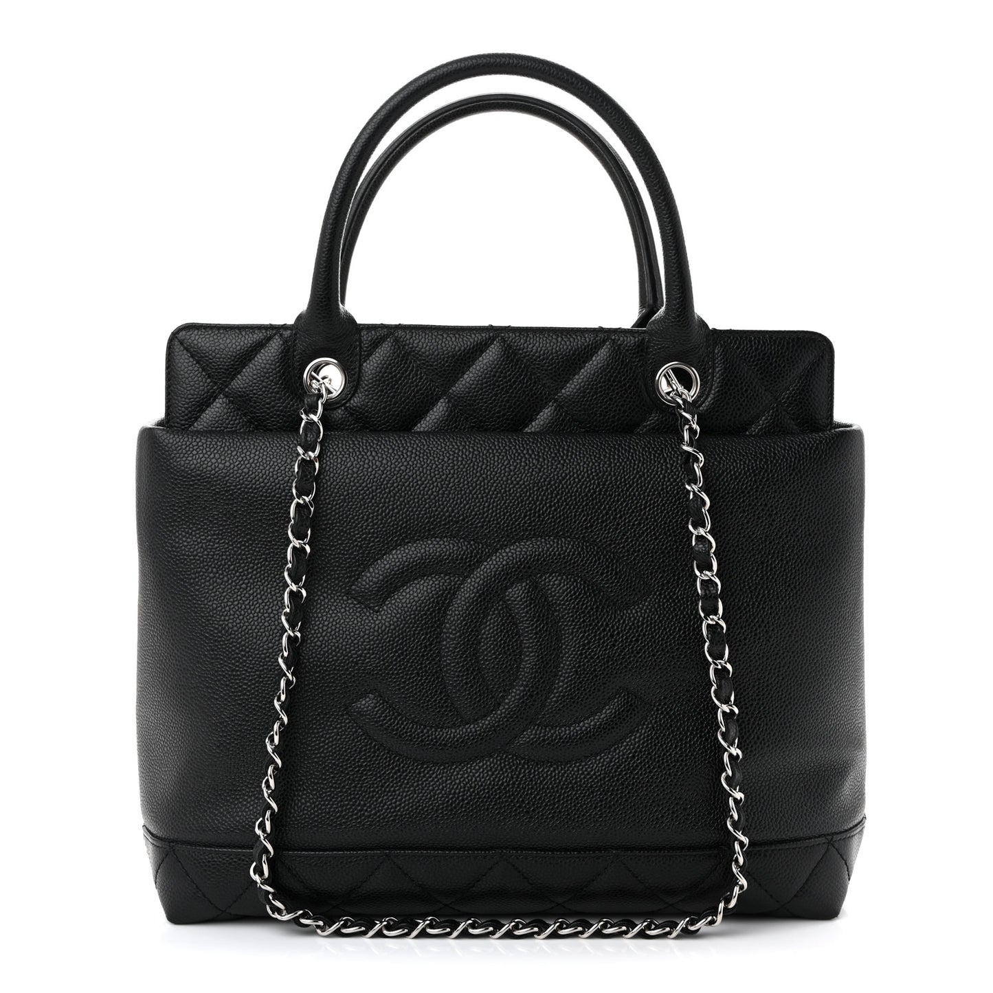 Soft Caviar CC Medium Top Handle Tote Black